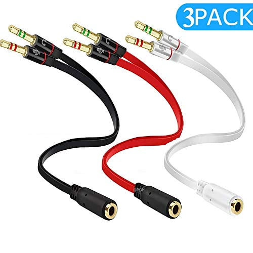 Headphone Splitter 3-Pack Certified Stereo Audio Jack Splitter Cable for Computer 3.5mm Female to 2 Dual 3.5mm Male Headphone Mic Audio Y Splitter Cable Smartphone Headset to PC Adapter 
